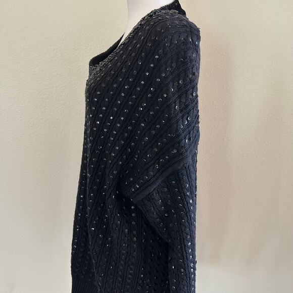 Vintage Classiques Entier Sweater Sequin Black Oversized SZL V-Neck Holiday - Picture 2 of 9